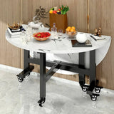 Modern Round Wood Drop Leaf Dining Table Black Trestle Image - 4