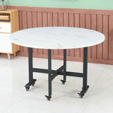 Modern Round Wood Drop Leaf Dining Table Black Trestle Image - 5