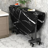 Modern Round Wood Drop Leaf Dining Table Black Trestle Image - 6