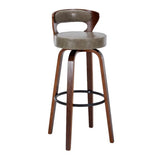 Modern Round Wood Low Back Leather Swivel Bar Stool Image - 10