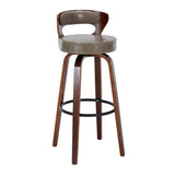 Light Gray Walnut Counter Stool (23.5"H) Modern Round Wood Low Back Leather Swivel Bar Stool Image - 13