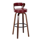 Red Walnut Counter Stool (23.5"H) Modern Round Wood Low Back Leather Swivel Bar Stool Image - 14