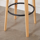 Modern Round Wood Low Back Leather Swivel Bar Stool Image - 15