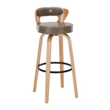 Modern Round Wood Low Back Leather Swivel Bar Stool Image - 16