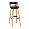 Modern Round Wood Low Back Leather Swivel Bar Stool Image - 17
