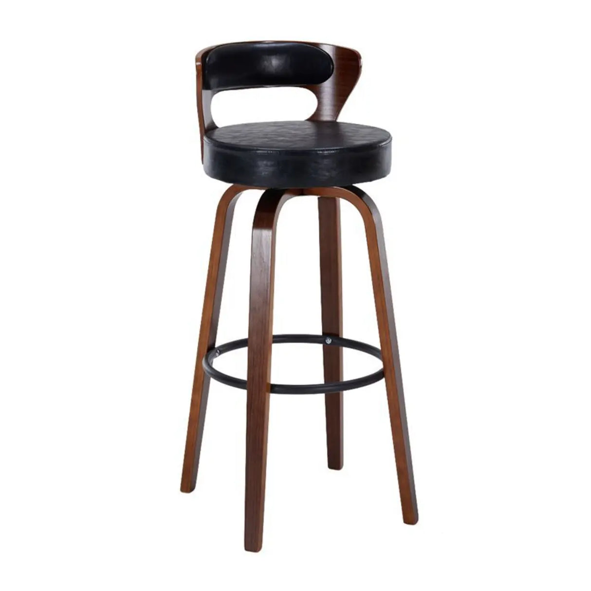 Modern Round Wood Low Back Leather Swivel Bar Stool Image - 18