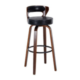 Modern Round Wood Low Back Leather Swivel Bar Stool Image - 18
