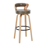 Light Gray Natural Counter Stool (23.5"H) Modern Round Wood Low Back Leather Swivel Bar Stool Image - 19