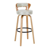 Modern Round Wood Low Back Leather Swivel Bar Stool Image - 2