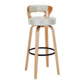 Modern Round Wood Low Back Leather Swivel Bar Stool Image - 2