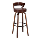 Modern Round Wood Low Back Leather Swivel Bar Stool Image - 20
