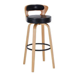 Black Natural Counter Stool (23.5"H) Modern Round Wood Low Back Leather Swivel Bar Stool Image - 20