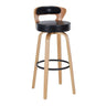 Black Natural Counter Stool (23.5"H) Modern Round Wood Low Back Leather Swivel Bar Stool Image - 20