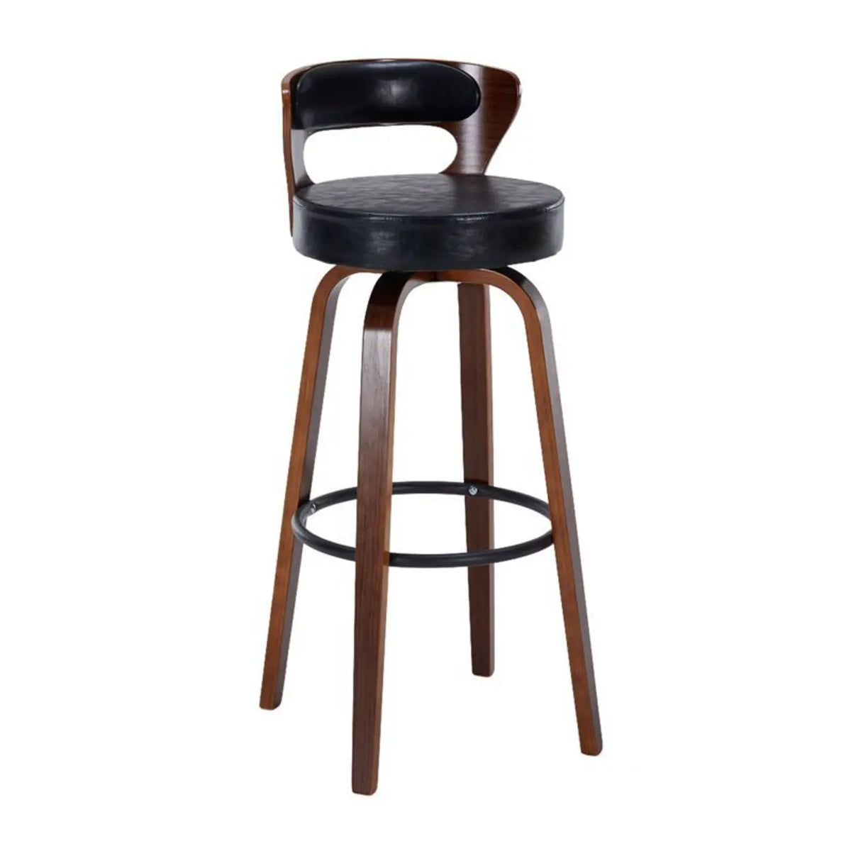 Black Walnut Counter Stool (23.5"H) Modern Round Wood Low Back Leather Swivel Bar Stool Image - 21