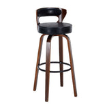 Black Walnut Counter Stool (23.5"H) Modern Round Wood Low Back Leather Swivel Bar Stool Image - 21