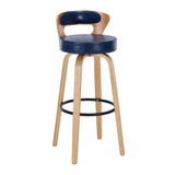 Blue Natural Counter Stool (23.5"H) Modern Round Wood Low Back Leather Swivel Bar Stool Image - 22