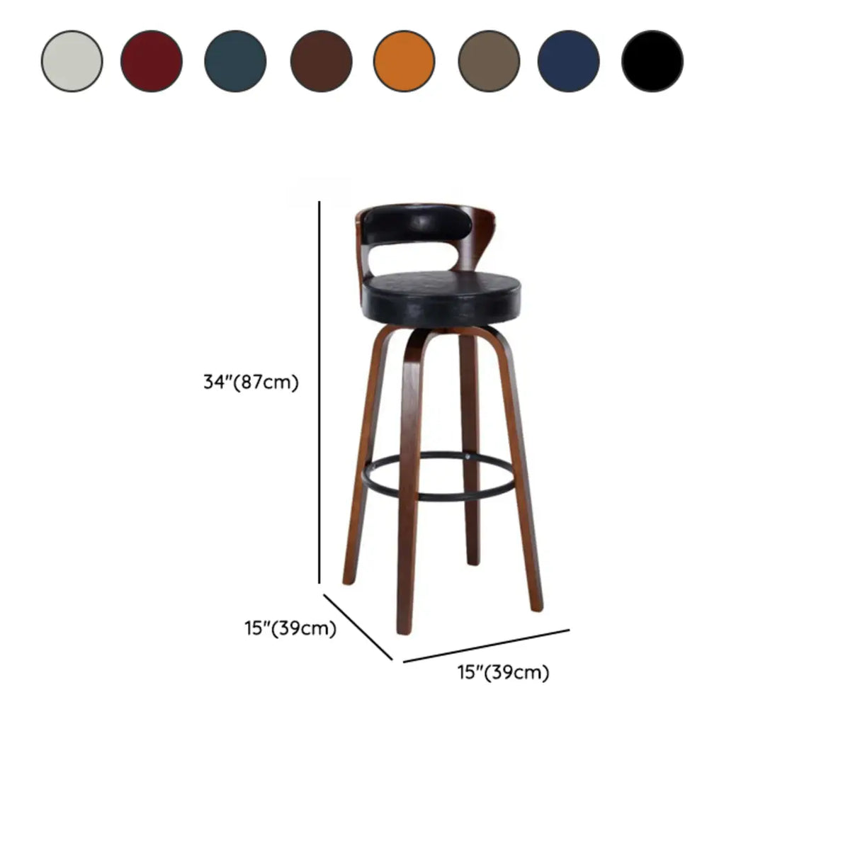 Modern Round Wood Low Back Leather Swivel Bar Stool Image - 27