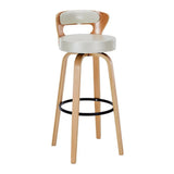 off-white Natural Counter Stool (23.5"H) Modern Round Wood Low Back Leather Swivel Bar Stool Image - 2