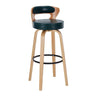 Modern Round Wood Low Back Leather Swivel Bar Stool Image - 6