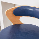 Modern Round Wood Low Back Leather Swivel Bar Stool Image - 9