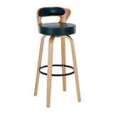 Blackish Green Natural Counter Stool (23.5"H) Modern Round Wood Low Back Leather Swivel Bar Stool Image - 9