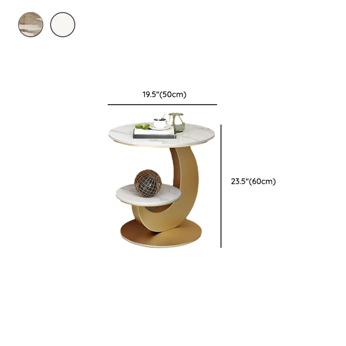 Modern Round Wood Pedestal Side Table with Dual Shelves Image - 19