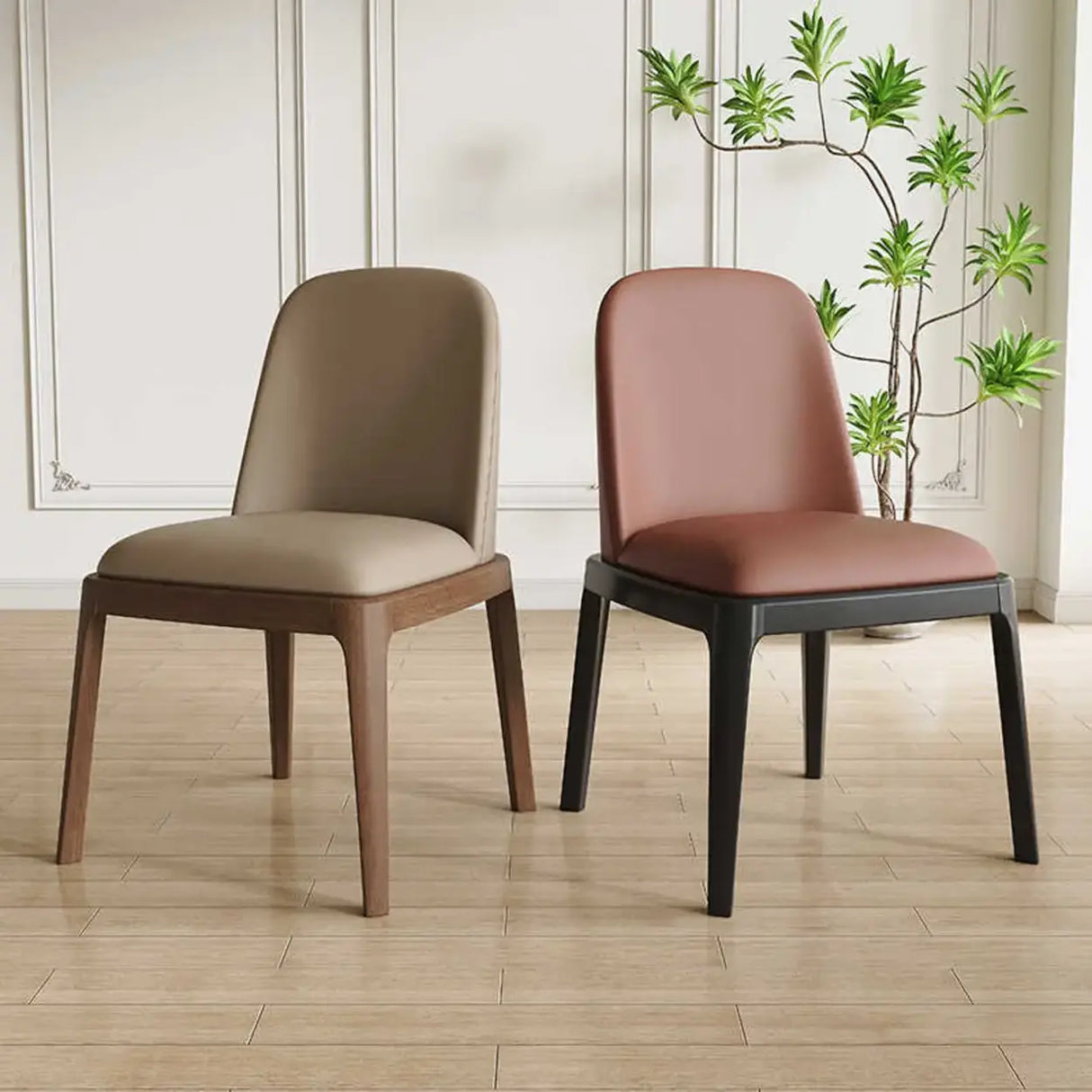 Modern Rubber Wood Upholstered Curved Back Dining Chair Set of 2 Image - 1