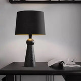 Modern Rusitic Wood Tapered Base Drum Fabric Table Lamp Image - 10