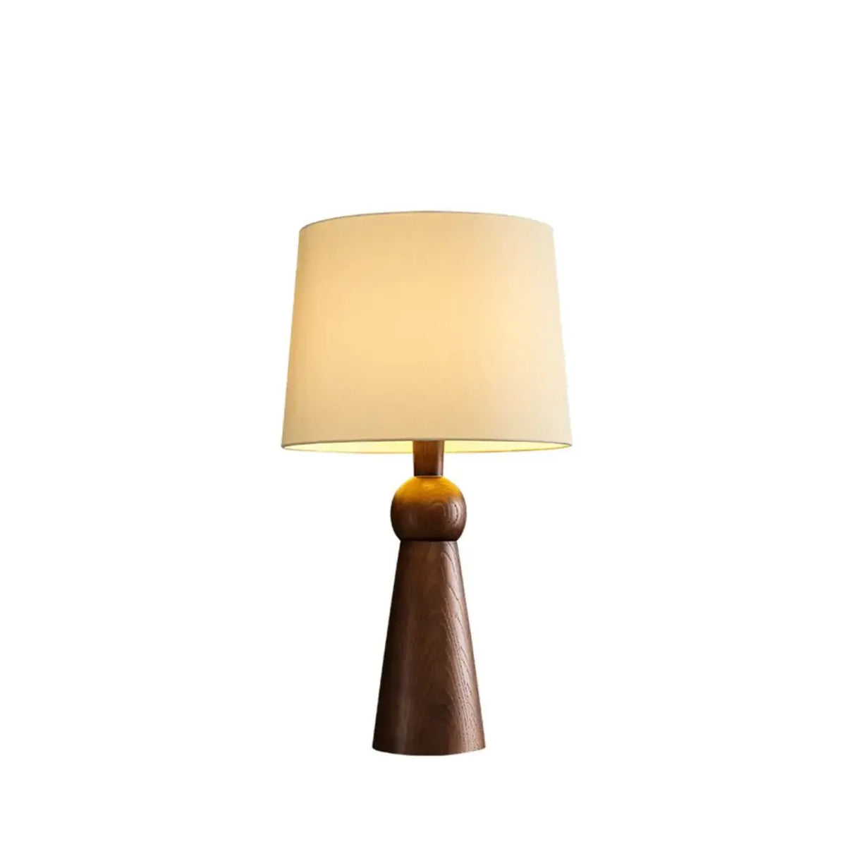 Modern Rusitic Wood Tapered Base Drum Fabric Table Lamp Image - 12