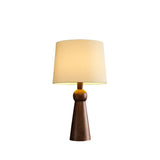 Modern Rusitic Wood Tapered Base Drum Fabric Table Lamp Image - 12