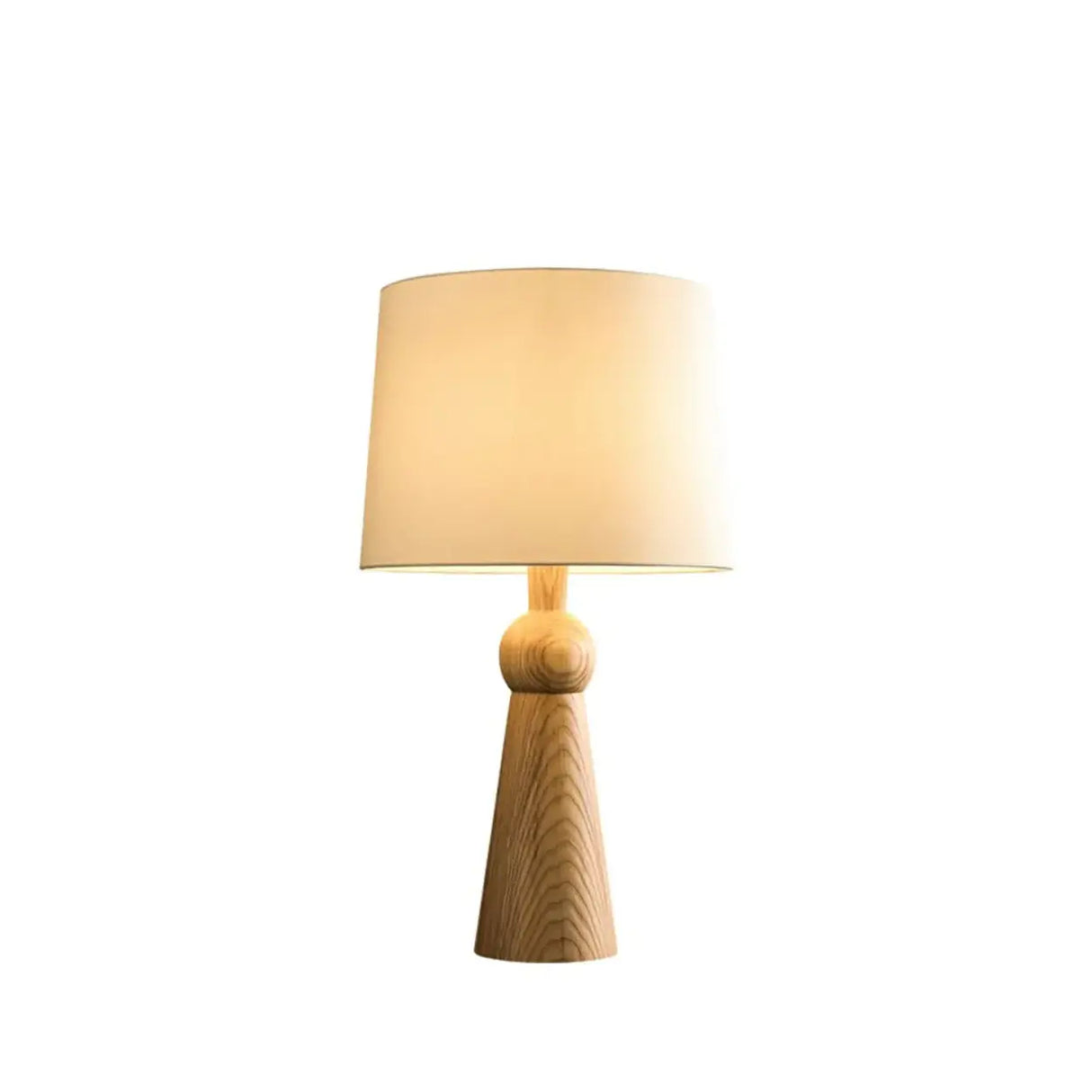Modern Rusitic Wood Tapered Base Drum Fabric Table Lamp Image - 13