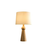 Modern Rusitic Wood Tapered Base Drum Fabric Table Lamp Image - 13