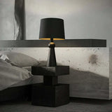 Modern Rusitic Wood Tapered Base Drum Fabric Table Lamp Image - 3