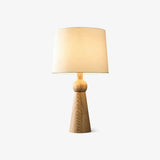 Modern Rusitic Wood Tapered Base Drum Fabric Table Lamp Image - 5