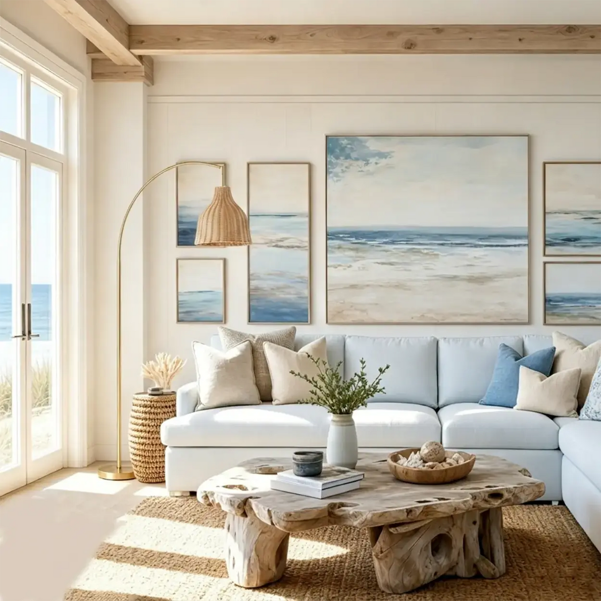 Modern Rustic Gold Woven Rattan Arched Floor Lamp Image - 3