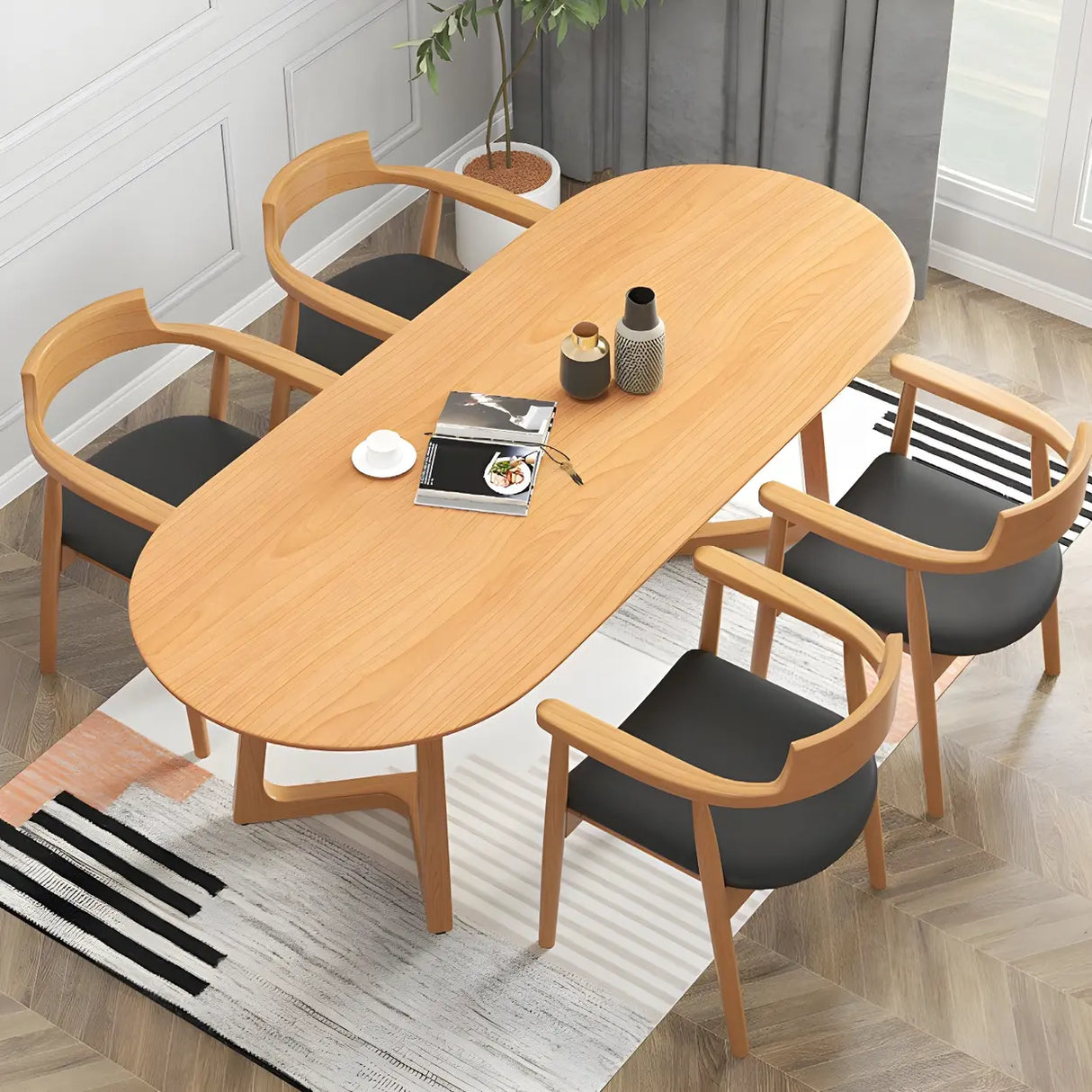 Modern Rustic Oval Solid Pine Double Pedestal Dining Table Image - 1