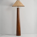 Modern Rustic Wood Brown Cone Column Floor Lamp Image - 6
