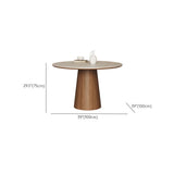 Modern Rustic Wood Pedestal Round Beige Stone Dining Table Image - 10