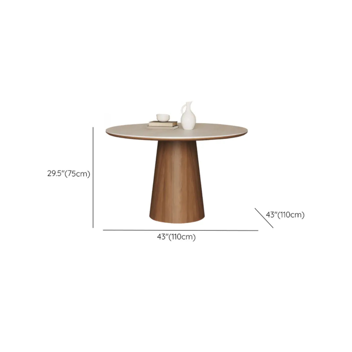 Modern Rustic Wood Pedestal Round Beige Stone Dining Table Image - 11