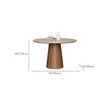 Modern Rustic Wood Pedestal Round Beige Stone Dining Table Image - 11