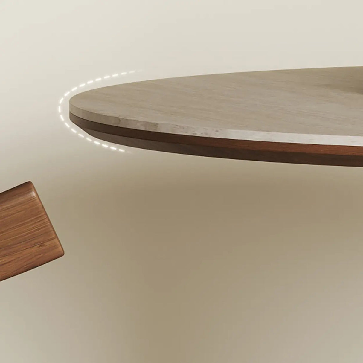 Modern Rustic Wood Pedestal Round Beige Stone Dining Table Image - 6