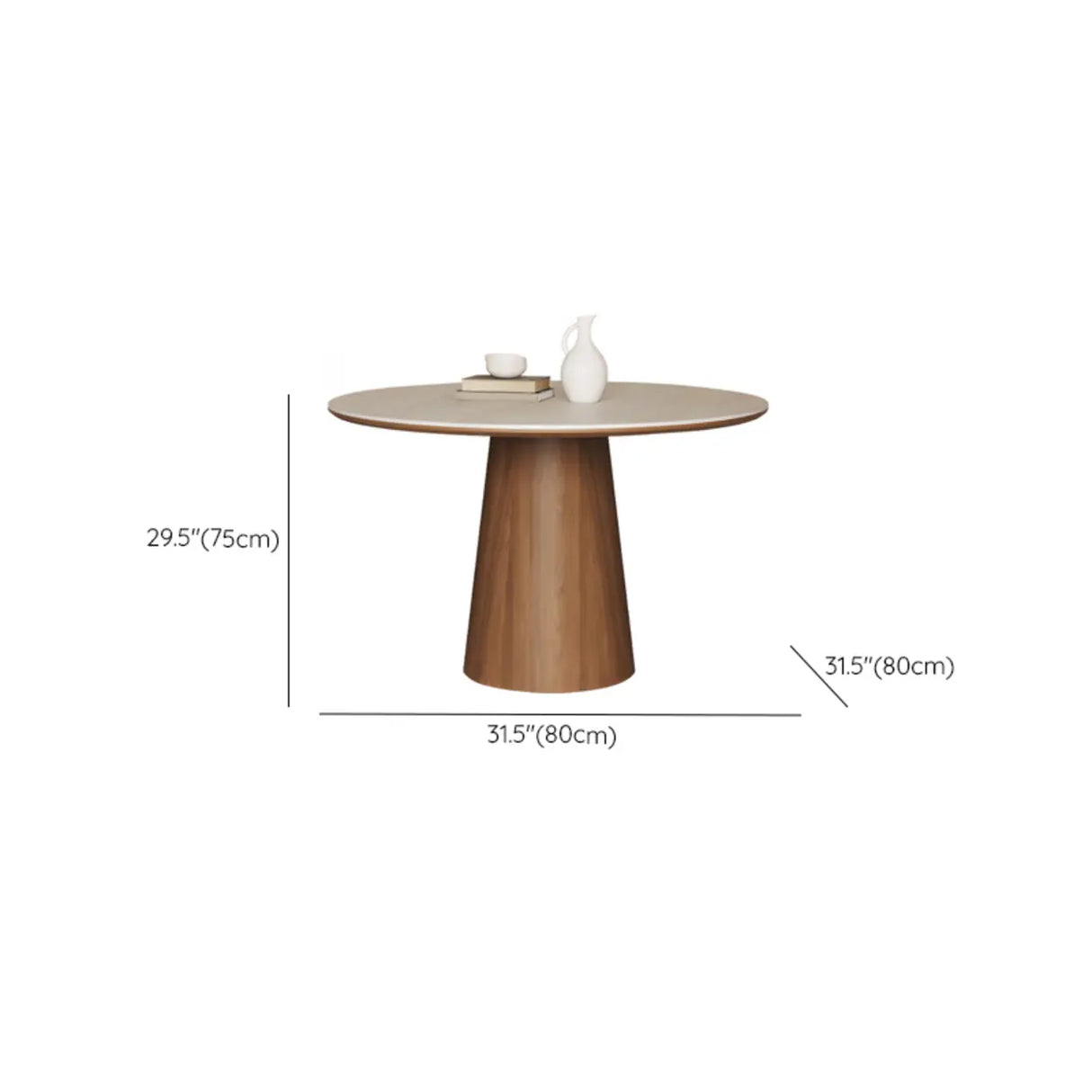 Modern Rustic Wood Pedestal Round Beige Stone Dining Table 