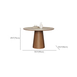 Modern Rustic Wood Pedestal Round Beige Stone Dining Table Image - 9