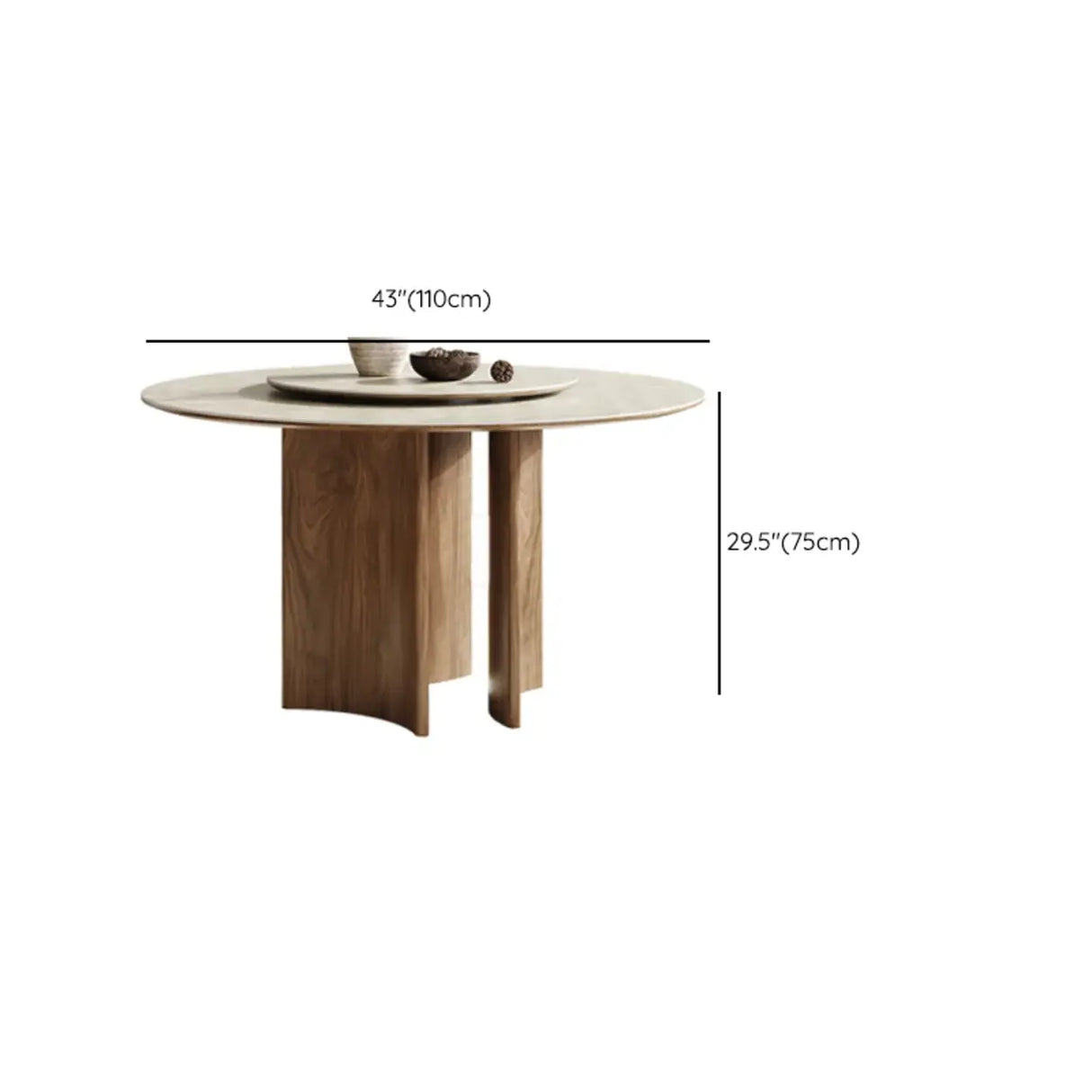 Modern Scandinavian Khaki Stone Round Wood Base Dining Table Image - 12
