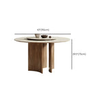 Modern Scandinavian Khaki Stone Round Wood Base Dining Table Image - 12