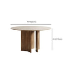 Modern Scandinavian Khaki Stone Round Wood Base Dining Table Image - 13