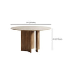 Modern Scandinavian Khaki Stone Round Wood Base Dining Table Image - 17
