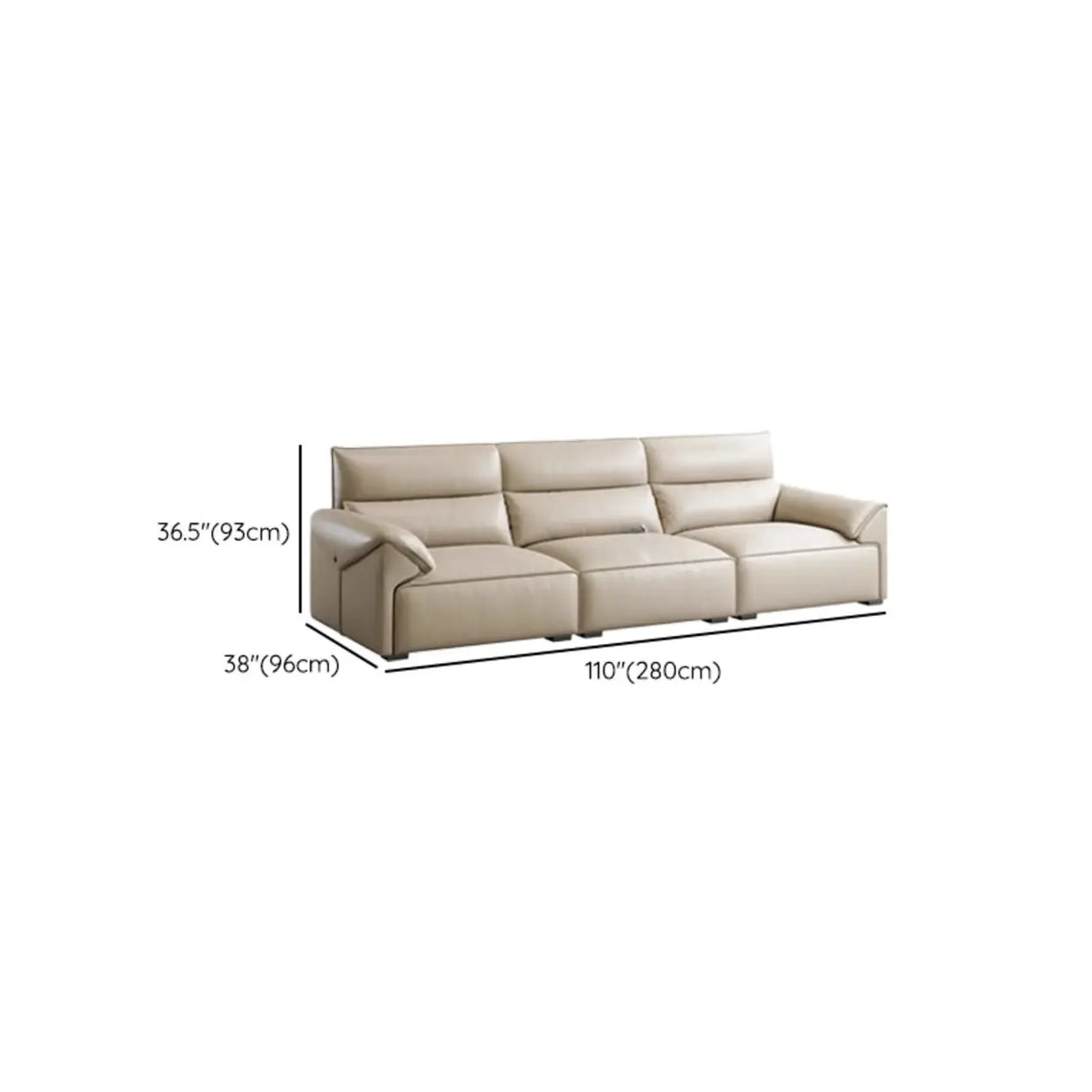Modern Scratch Resistant Beige Genuine Leather Wide Seat Sofa Image - 11
