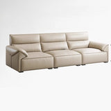 Modern Scratch Resistant Beige Genuine Leather Wide Seat Sofa Image - 3
