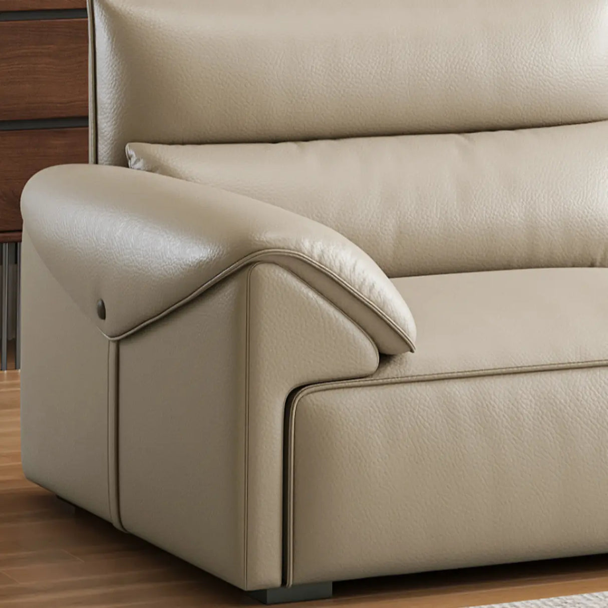Modern Scratch Resistant Beige Genuine Leather Wide Seat Sofa Image - 7